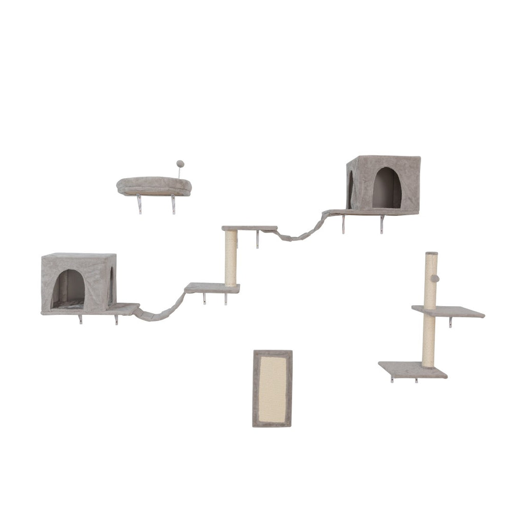 English Elm Wall-mounted Cat Tree System with Dual Condos Sisal Ladders Shelves and Perch W2181P357585