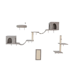 English Elm Wall-mounted Cat Tree System with Dual Condos Sisal Ladders Shelves and Perch W2181P357585