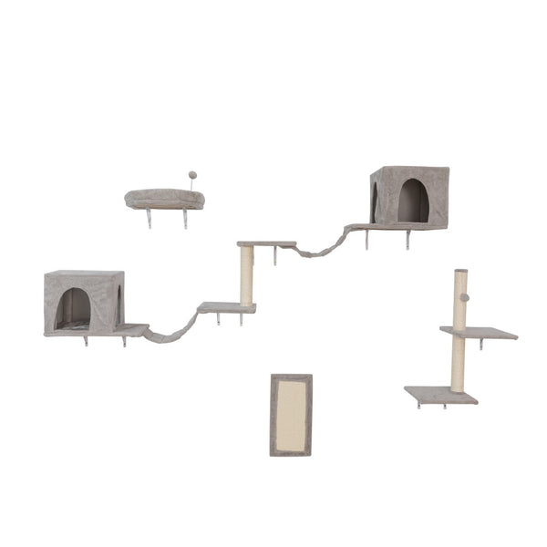 English Elm Wall-mounted Cat Tree System with Dual Condos Sisal Ladders Shelves and Perch W2181P357585