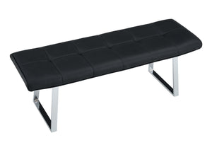 English Elm Dining Bench Faux Leather Upholstered Seat with Arched Metal Legs for Modern Interiors W3493P449289
