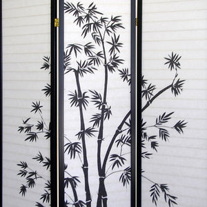 English Elm 70" Elegant Three-Panel Folding Screen With Bamboo Design, Black Finish - Perfect For Privacy & Style B072115974