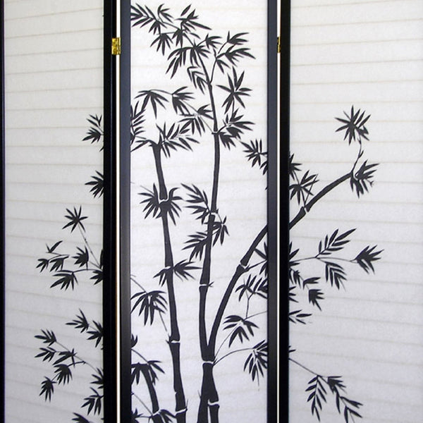 English Elm 70" Elegant Three-Panel Folding Screen With Bamboo Design, Black Finish - Perfect For Privacy & Style B072115974