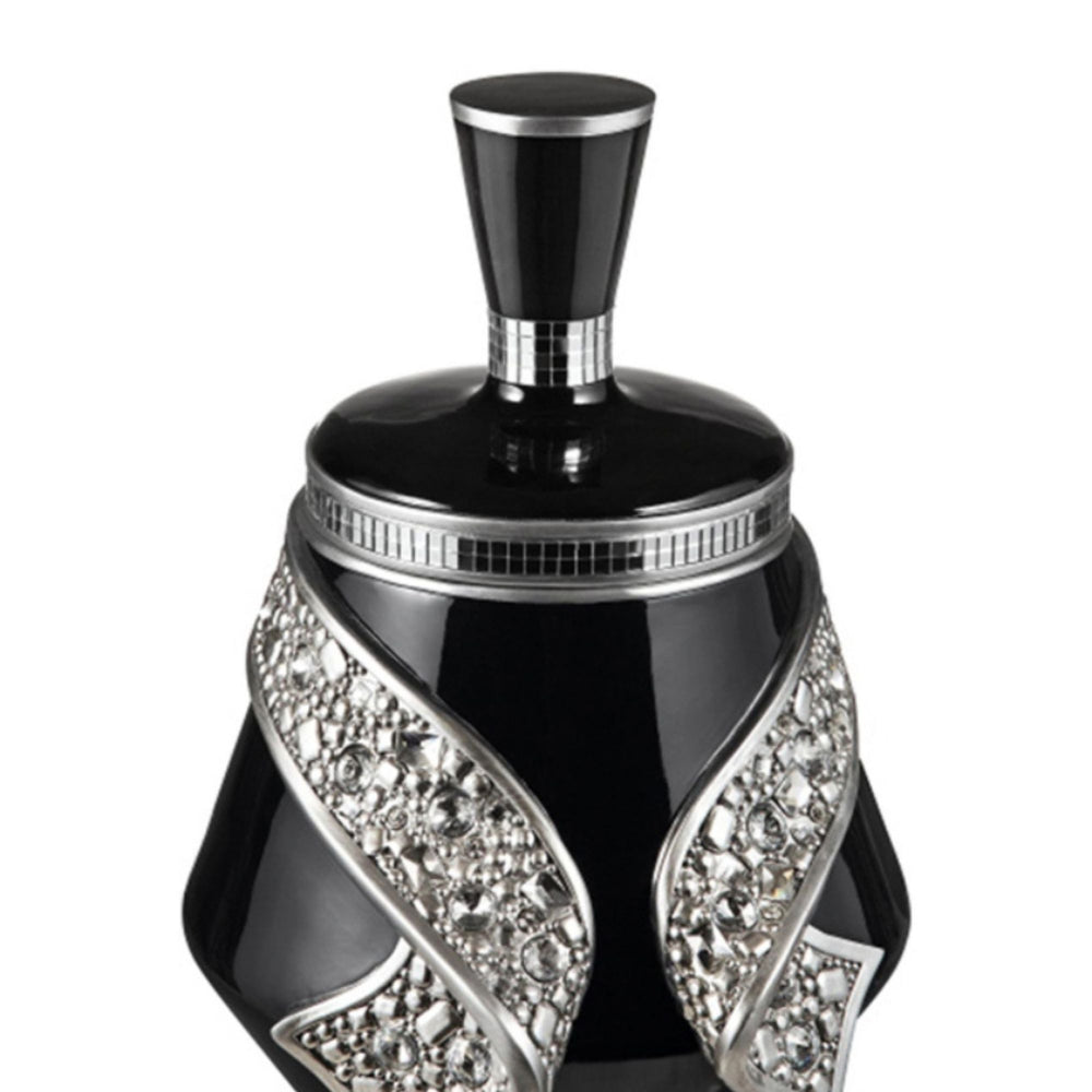 English Elm 14" Luxurious Polyresin Jewelry Box Stellaire — Black & Silver Bejeweled Bow Tassel Decorative Gift B072116366