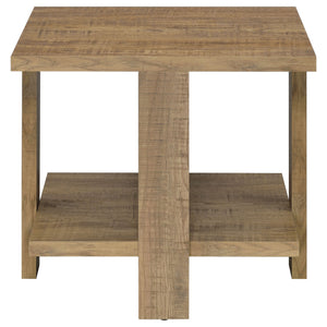 English Elm Mango Rustic Square End Table with Rough-Sawn Finish, Wide Board Legs, Two-Tier Display Surfaces for Casual Living Spaces B062P375427