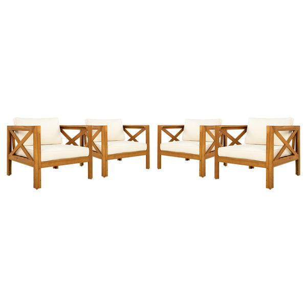 English Elm Christopher Knight Home® - Outdoor Acacia Wood Club Chairs Set Of 4 With Plush Beige Cushions For Stylish Outdoor Comfort N770P264304B004