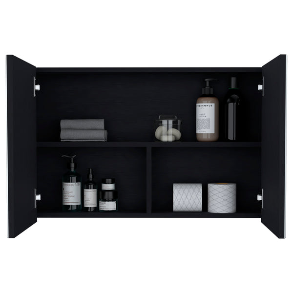 English Elm Medicine Cabinet Mansfield Black - Mirrored Double Doors, Engineered Wood, Spacious Shelves, Compact Durable Design B092P238735
