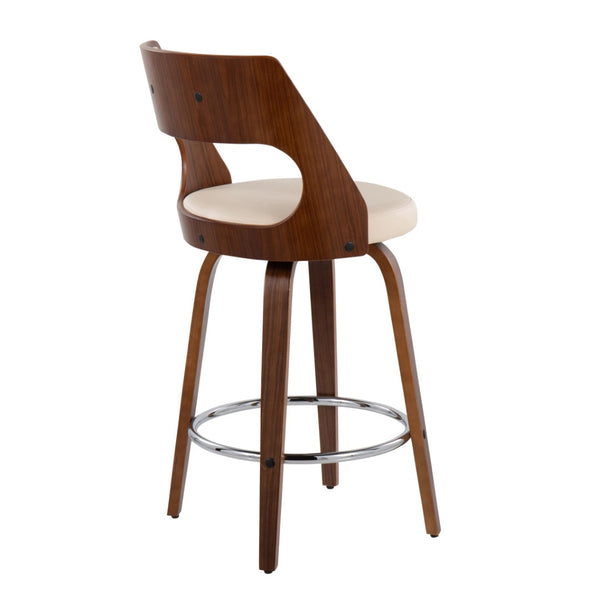 English Elm Mid-century Swivel Counterstools Bentwood Walnut Frame Faux Leather Kitchen Island Pair B202S00018