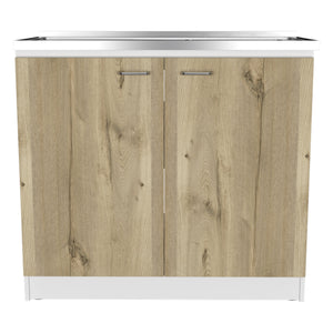 English Elm Oklahoma Practical Utility Sink Cabinet with Double Doors, Stainless Steel Top, Easy Assembly, Storage B128S00139