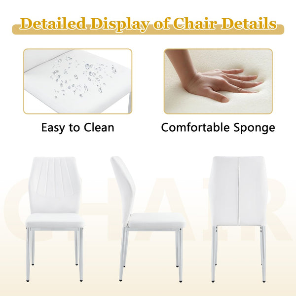English Elm Table and Chair Set Oval Tempered Glass Top 9 Piece Modern Dining with Pu Seats Silver,Transparent,White W1151S04745