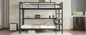 English Elm Full Over Twin Bunk Bed With Integrated Desk, Led Lighting & Usb Ports, Versatile Black Metal Design W1580S00127