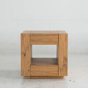 English Elm Harlan Oak Finish End Table with Wheels, 2 Drawers & Open Shelf, Durable Synthetic Wood Accent Table B2726P251669