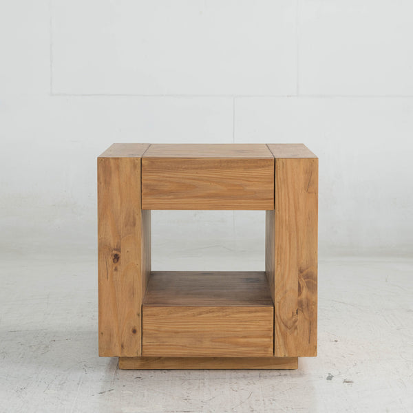 English Elm Harlan Oak Finish End Table with Wheels, 2 Drawers & Open Shelf, Durable Synthetic Wood Accent Table B2726P251669