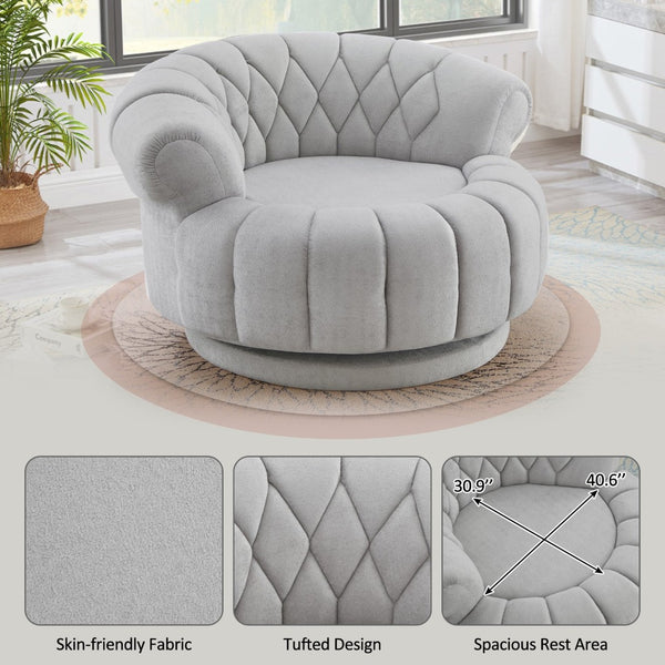 English Elm Swivel Barrel Accent Chair Chenille Tufted Round Club Seat for Living Room Lounge Grey N719S002280E