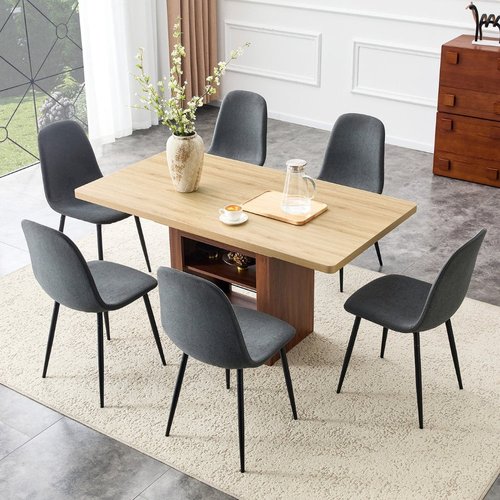 English Elm Expandable Dining Set with Pu Leather Chairs Modern Mdf Table Seats up to Eight Black,Dark Gray,Walnut,Wood W1151S04673