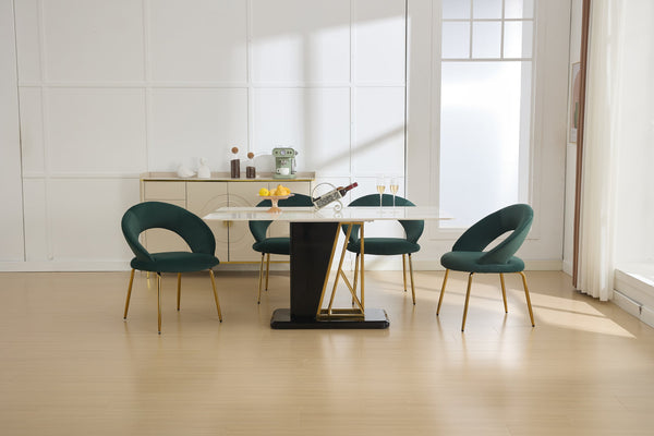 English Elm 061-Set Of 1 Elegant Green Velvet Dining Chair With Curved Backrest & Golden Metal Legs For Style W527P255476