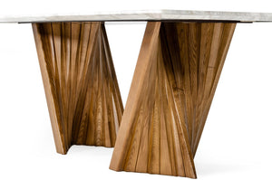 VIG Furniture Cadence Marble & Walnut Dining Table With Dual Pedestal Ash Base, Seats 8 — Mid‑Century Modern Statement VGCSDT-1571-MRB
