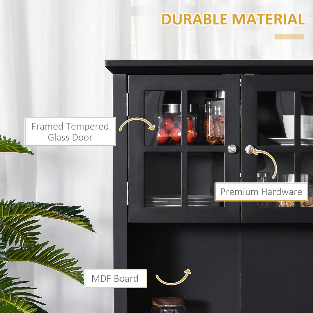 English Elm HOMCOM Elegant Kitchen Hutch Buffet with Adjustable Shelves, Framed Glass Doors, Microwave Nook, Black W2225P229572