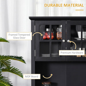 English Elm HOMCOM Elegant Kitchen Hutch Buffet with Adjustable Shelves, Framed Glass Doors, Microwave Nook, Black W2225P229572