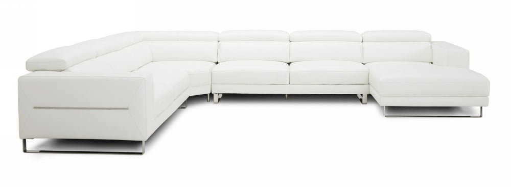 VIG Furniture Hawkey Oversized White L-Grade Leather U-Sectional Sofa With Adjustable Headrests & Stainless Accents VGKKKF1066-L2927