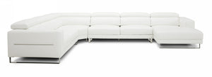 VIG Furniture Hawkey Oversized White L-Grade Leather U-Sectional Sofa With Adjustable Headrests & Stainless Accents VGKKKF1066-L2927