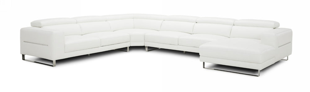 VIG Furniture Hawkey Oversized White L-Grade Leather U-Sectional Sofa With Adjustable Headrests & Stainless Accents VGKKKF1066-L2927