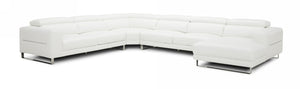 VIG Furniture Hawkey Oversized White L-Grade Leather U-Sectional Sofa With Adjustable Headrests & Stainless Accents VGKKKF1066-L2927