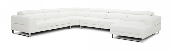 VIG Furniture Hawkey Oversized White L-Grade Leather U-Sectional Sofa With Adjustable Headrests & Stainless Accents VGKKKF1066-L2927