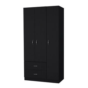 English Elm Eureka Spacious Three-Door Armoire with Two Drawers, Shelves and Rod for Organized Storage Black 39 L x 22 W x 5 H B128S00086