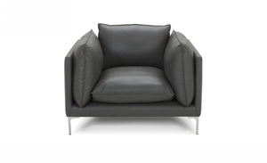 VIG Furniture Harvest Modern Grey Leather Armchair With Oversized Cushions, Chrome Legs, Tailored Self-Welt Design VGKKKF2627-L2925-CHR