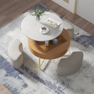 English Elm Vita Modern 31.5" Round Lift-Top Coffee Table Set with Iron Legs and Storage Shelves, Stylish Brown B341S00044