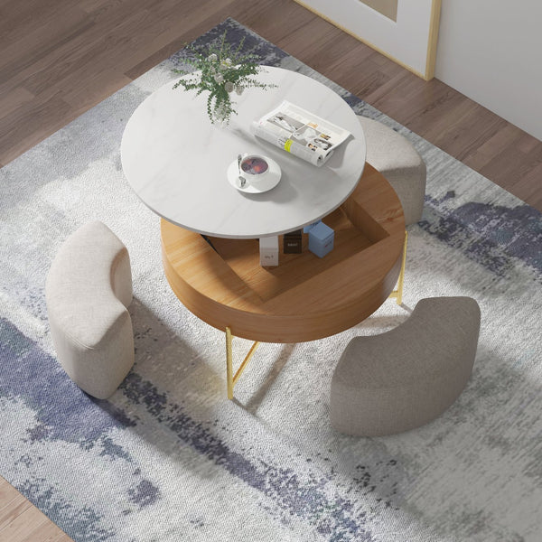 English Elm Vita Modern 31.5" Round Lift-Top Coffee Table Set with Iron Legs and Storage Shelves, Stylish Brown B341S00044