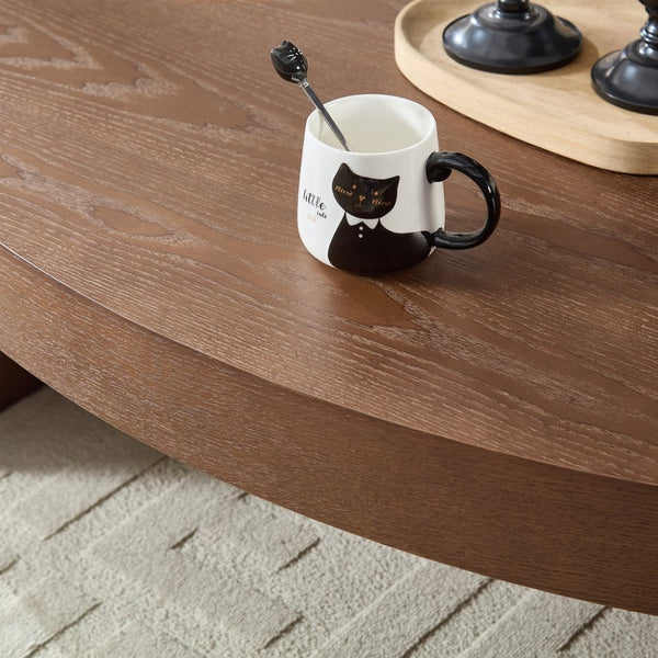 English Elm Modern Oval Mdf Coffee Table with Drawer Natural Matte Finish for Living Rooms Walnut W2085P399021