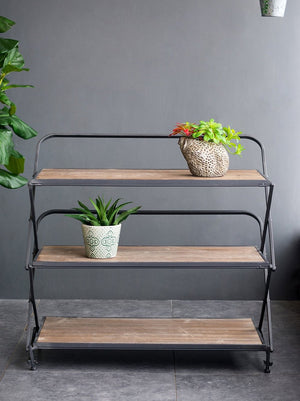 English Elm 34.3x16.9x32.7" Three Tier Fir Wood Iron Shelf Industrial Storage and Planter Stand W2078P499748