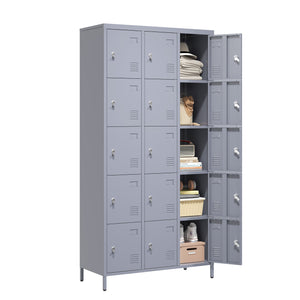 English Elm 15 Door 72"H Metal Lockers - Secure 15-Compartment Steel Storage Cabinet for Gym Office School Home T2398P282183