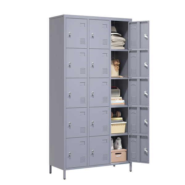 English Elm 15 Door 72"H Metal Lockers - Secure 15-Compartment Steel Storage Cabinet for Gym Office School Home T2398P282183