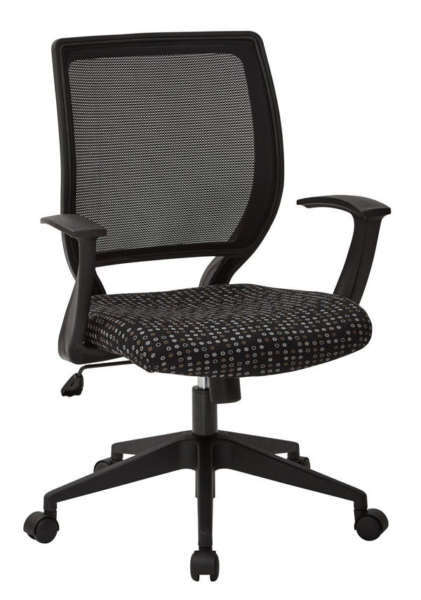 OSP Home Furnishings Screen Back Mesh Task Chair with Lumbar Support and T Arms for Home Office Use Onyx EM51022N-K101