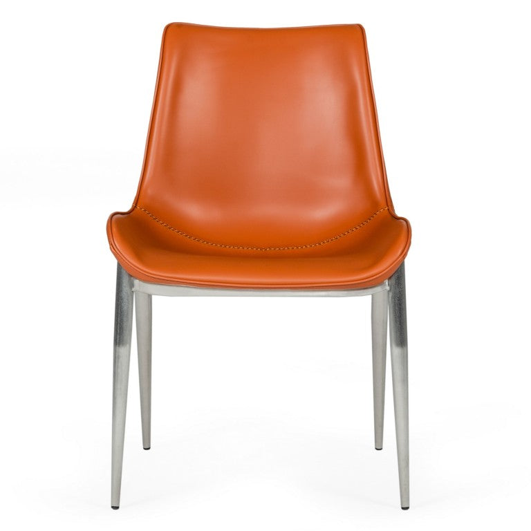 VIG Furniture Holt Cognac Eco‑Leather Dining Chairs (Set Of 2) — Foam Cushioned, Brushed Stainless Legs, 300 Lb Capacity VGHR3562
