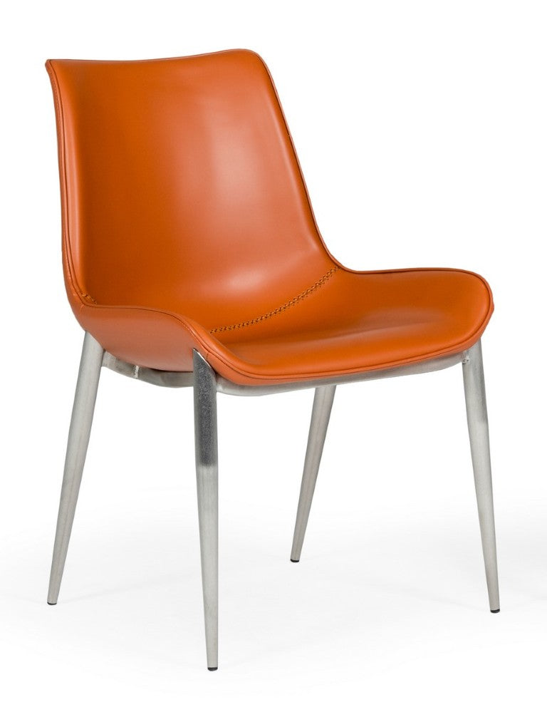 VIG Furniture Holt Cognac Eco‑Leather Dining Chairs (Set Of 2) — Foam Cushioned, Brushed Stainless Legs, 300 Lb Capacity VGHR3562