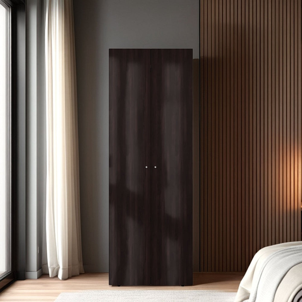 English Elm Stained Walnut Wardrobe Cabinet - Tall 2-Door Design With 4 Shelves For Smart Vertical Storage Solutions B062P373783-GIGA