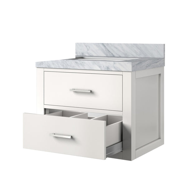 English Elm White 24-Inch Single Bath Vanity With Durable Acrylic Top - Easy Install, Soft-Close, Stylish Design B2731P257912-GIGA