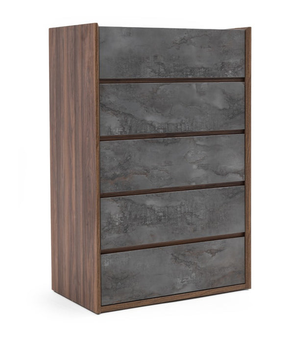 VIG Furniture Rado Modern Walnut Chest With Stucco Drawer Faces, Soft-Close Drawers, Concealed Handles, Italian Craftsmanship VGACRADO-CHEST