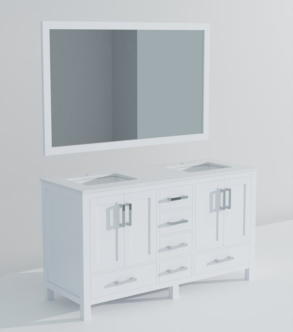 English Elm White Double Bath Vanity 60 in W x 22 in D with Cultured Marble Top, Soft-Close Drawers & 58" Mirror B2731S00788