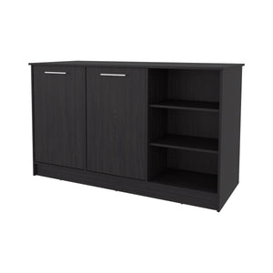 English Elm Wengue Kitchen Island with Six Open Shelves, 59" Wide Modern Rectangular Console for Stylish Storage and Display B062S00606