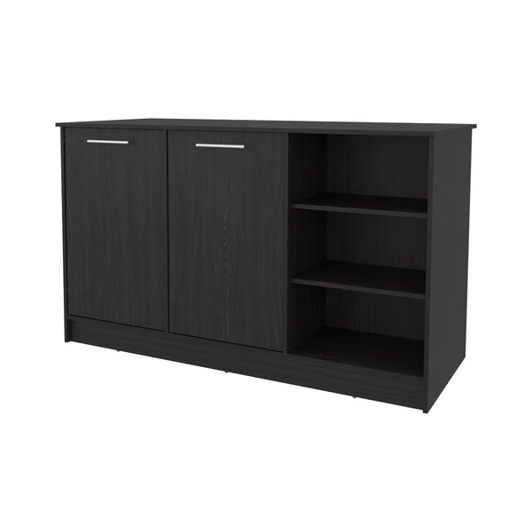 English Elm Wengue Kitchen Island with Six Open Shelves, 59" Wide Modern Rectangular Console for Stylish Storage and Display B062S00606