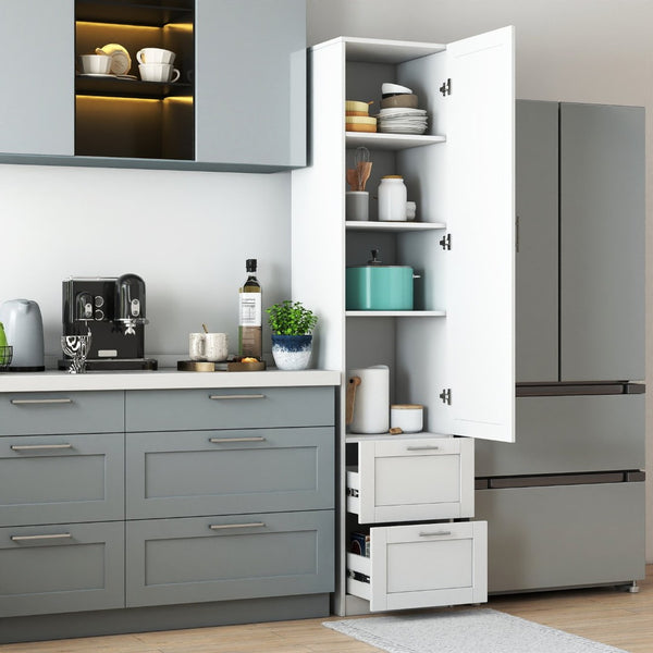 English Elm Standard Freestanding Pantry Cabinet Tall White Kitchen Storage with Drawers and Shelves W331P373802