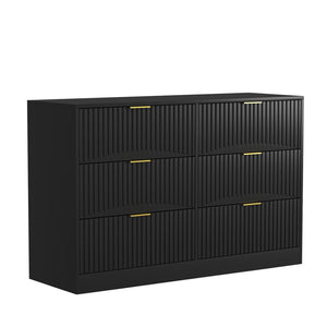 English Elm Modern Six Drawer Chest with Wavy Textured Fronts Sleek Matte Storage for Any Room Black W409P307525