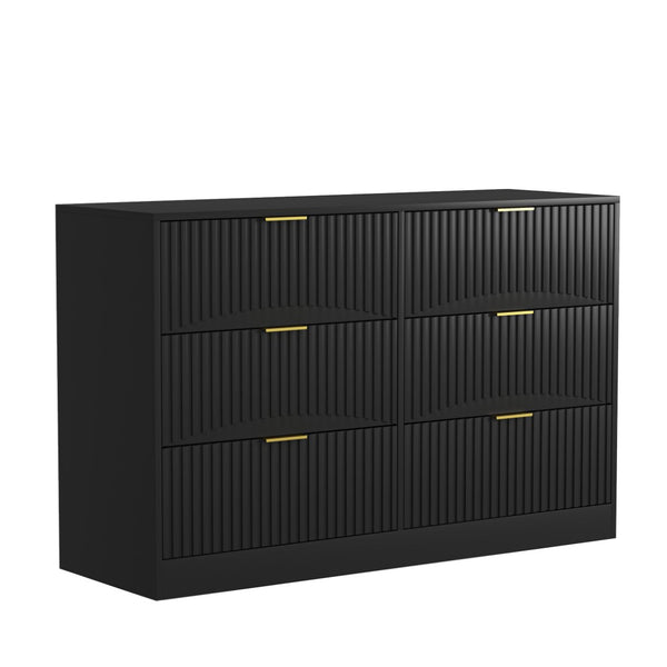 English Elm Modern Six Drawer Chest with Wavy Textured Fronts Sleek Matte Storage for Any Room Black W409P307525
