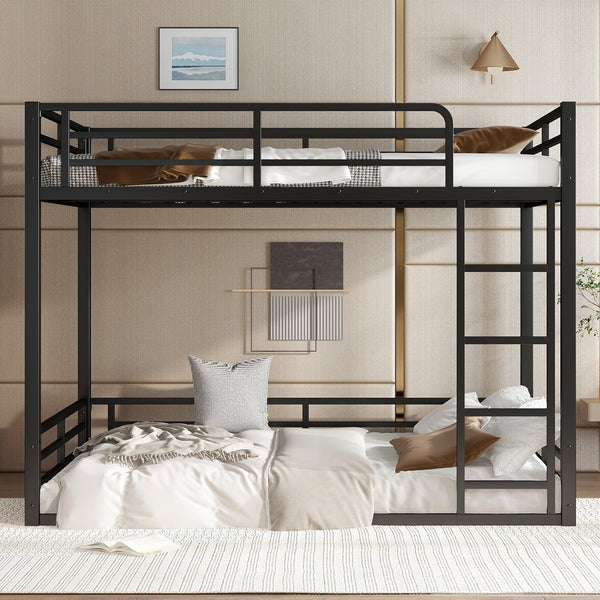 English Elm Metal Full Xl Bunk Bed Frame - Heavy-Duty, Noise-Reduced Design For Kids, Teens & Adults, Black Finish W1580S00159