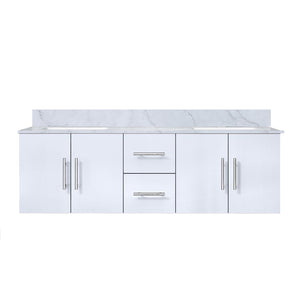 English Elm Glossy White Double Bath Vanity With Carrara Marble Top - Elegant Storage & Soft-Close Drawers B2731P258506