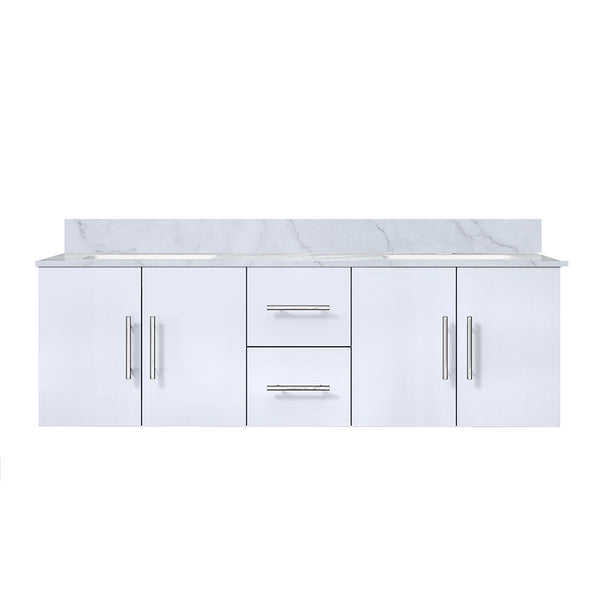English Elm Glossy White Double Bath Vanity With Carrara Marble Top - Elegant Storage & Soft-Close Drawers B2731P258506